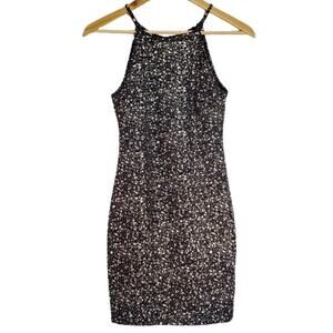 Soprano Black Gold Nugget Glitter Spaghetti Strap Party Mini Dress XS